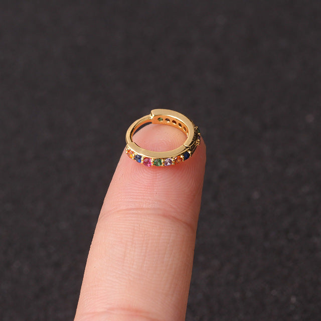 1Pcs 6mm/8mm/10mm CZ Cartilage Earrings Ear Buckle for Women Simple Rainbow Boho Classic Small Earrings Stud Thin Hoops Gift