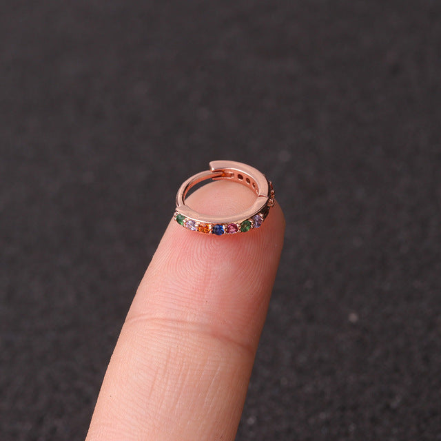 1Pcs 6mm/8mm/10mm CZ Cartilage Earrings Ear Buckle for Women Simple Rainbow Boho Classic Small Earrings Stud Thin Hoops Gift