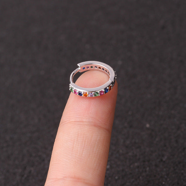1Pcs 6mm/8mm/10mm CZ Cartilage Earrings Ear Buckle for Women Simple Rainbow Boho Classic Small Earrings Stud Thin Hoops Gift