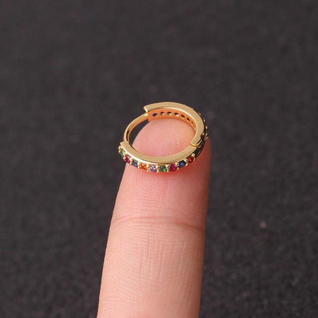 1Pcs 6mm/8mm/10mm CZ Cartilage Earrings Ear Buckle for Women Simple Rainbow Boho Classic Small Earrings Stud Thin Hoops Gift