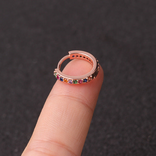 1Pcs 6mm/8mm/10mm CZ Cartilage Earrings Ear Buckle for Women Simple Rainbow Boho Classic Small Earrings Stud Thin Hoops Gift