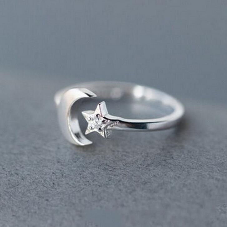 Jisensp New Fashion Moon Star CZ Rhinestones Adjustable Rings for Women Wedding Gift Anel Female 2018 Knuckle Anillos Jewelry