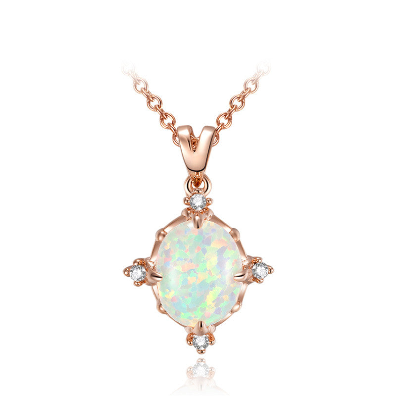 ROMAD White Opal Pendants Necklace For Women Rose Gold Metal 4 Craw Magic Bling Mirror Wedding Necklace Female Charms Jewelry R4