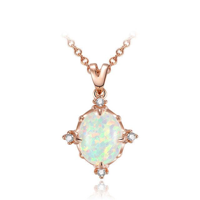 ROMAD White Opal Pendants Necklace For Women Rose Gold Metal 4 Craw Magic Bling Mirror Wedding Necklace Female Charms Jewelry R4