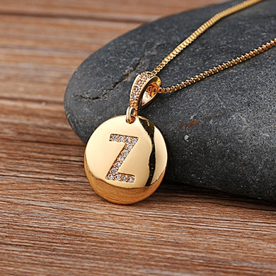 Top Quality Women Girls Initial Letter Necklace Gold 26 Letters Charm Necklaces Pendants Copper CZ Jewelry Personal Necklace