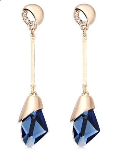 Classic Elegant Long Earrings For Women Fashion Geometric Crystal Gold Color Water Drop Earring Brincos Bijoux Jewelry