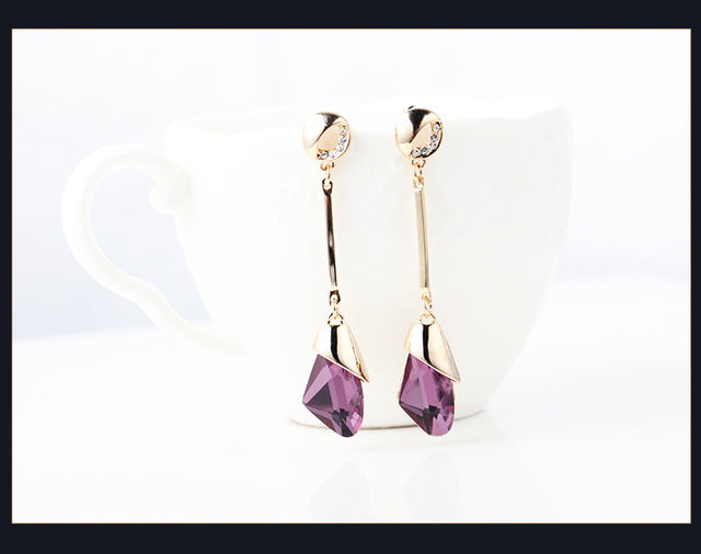 Classic Elegant Long Earrings For Women Fashion Geometric Crystal Gold Color Water Drop Earring Brincos Bijoux Jewelry