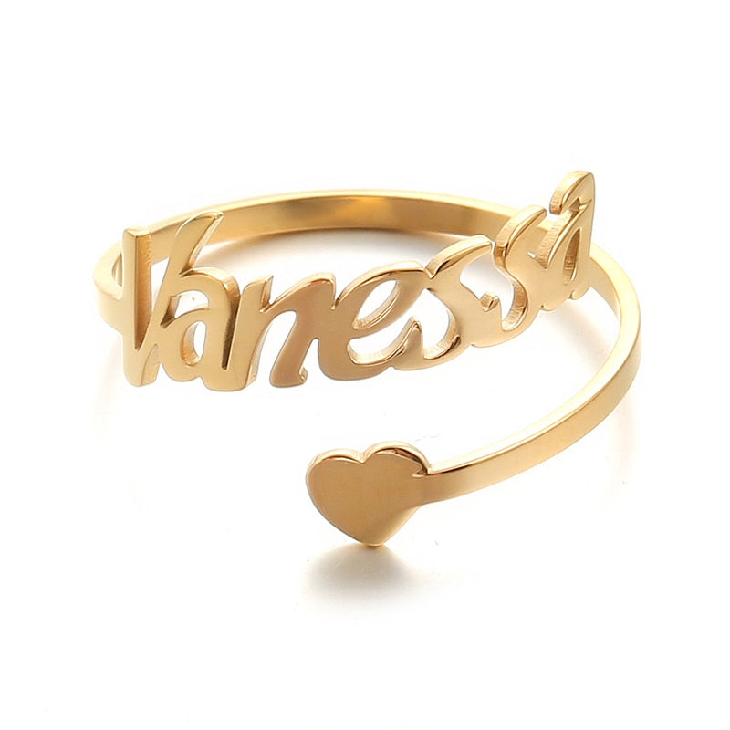Personality Name Rings with Heart Shape Custom Any Name Anna Alex Carman Angel letter rings Adjustable Women Girls Jewelry Gifts