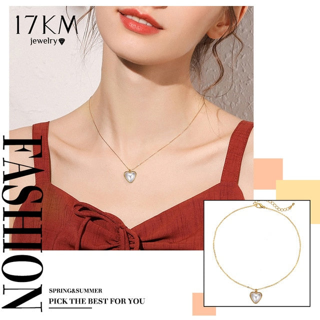 17KM 2020 Elegant Flower Pearl Choker Necklaces For Women Gold Coin Bow Knot Pendant Necklace Long Chain Jewelry Party Gifts