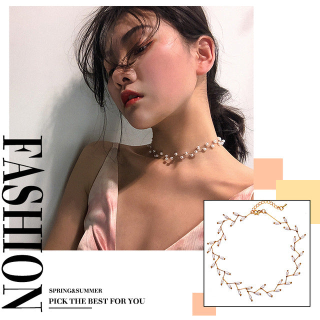 17KM 2020 Elegant Flower Pearl Choker Necklaces For Women Gold Coin Bow Knot Pendant Necklace Long Chain Jewelry Party Gifts
