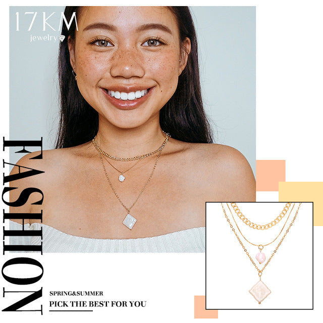 17KM 2020 Elegant Flower Pearl Choker Necklaces For Women Gold Coin Bow Knot Pendant Necklace Long Chain Jewelry Party Gifts