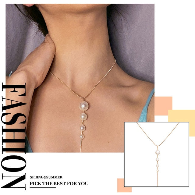17KM 2020 Elegant Flower Pearl Choker Necklaces For Women Gold Coin Bow Knot Pendant Necklace Long Chain Jewelry Party Gifts