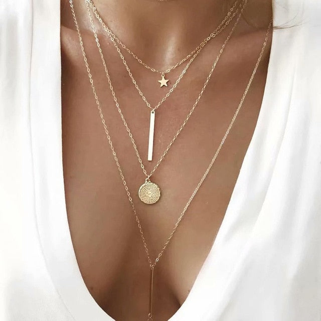 17KM 2020 Elegant Flower Pearl Choker Necklaces For Women Gold Coin Bow Knot Pendant Necklace Long Chain Jewelry Party Gifts