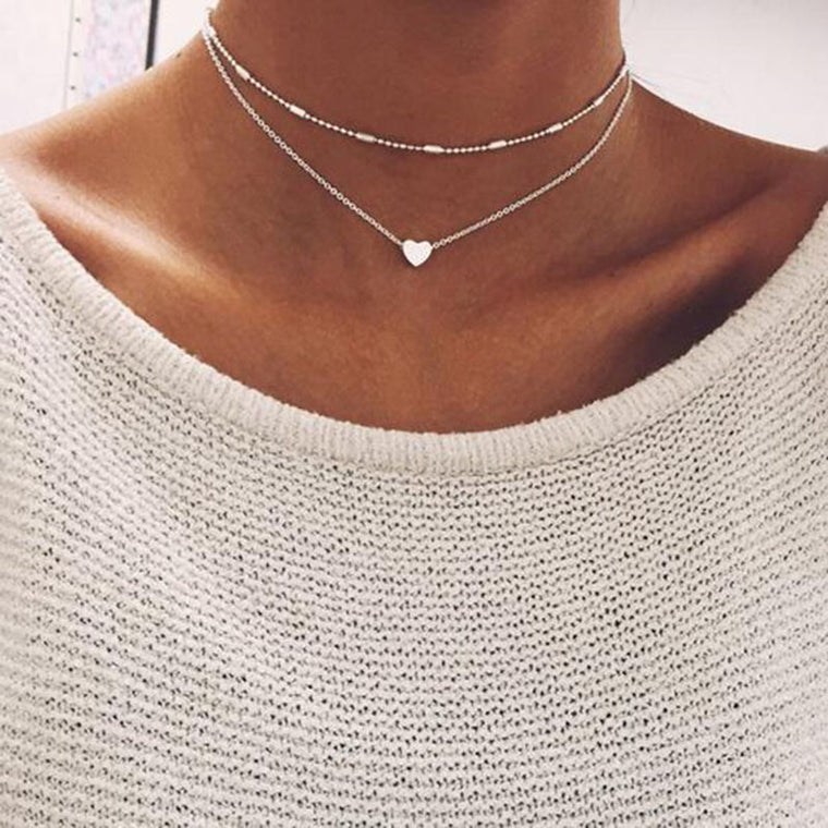 Tocona Bohemia Multilayer Tassel Love Heart Charm Chokers Necklaces for Women Vintage Gold Silver Color Chokers Collar 5323
