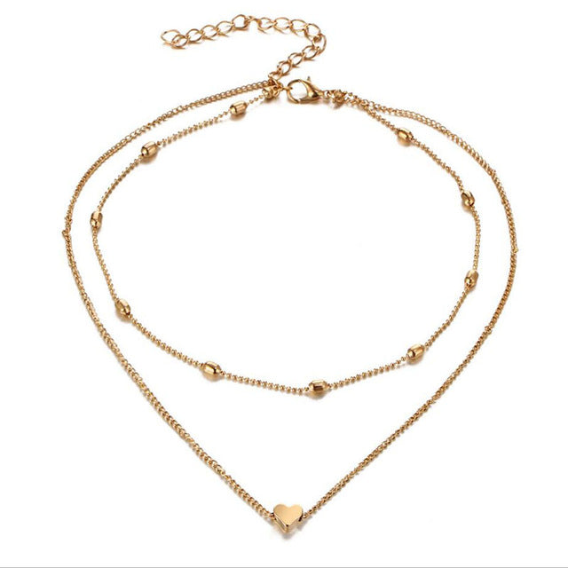 Tocona Bohemia Multilayer Tassel Love Heart Charm Chokers Necklaces for Women Vintage Gold Silver Color Chokers Collar 5323