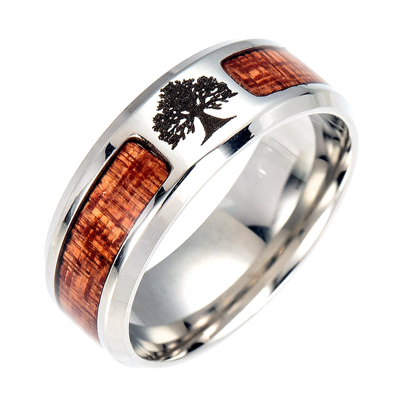 8MM Wood Life Tree Family Tree of Life Healing Ring Jewelry Gifts for Women and Teens Girls