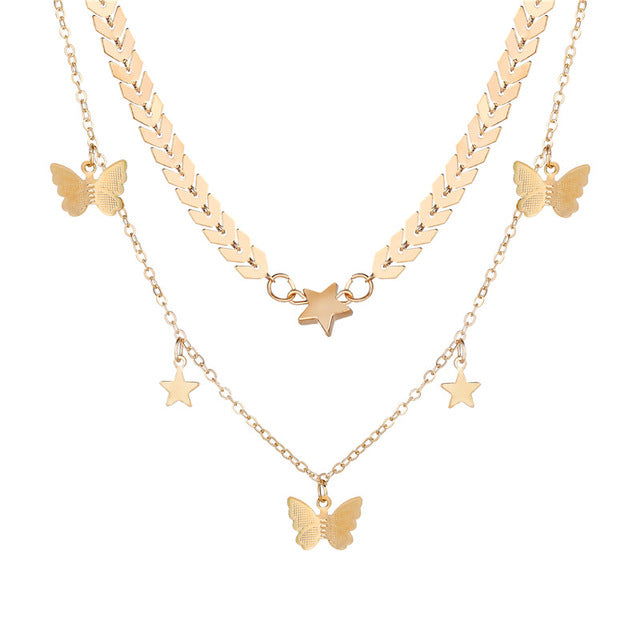 17KM Fashion Multi Layer Lock Portrait Pendants Necklaces For Women Gold Metal Key Heart Necklace New Design Jewelry Gift