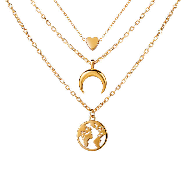 17KM Fashion Multi Layer Lock Portrait Pendants Necklaces For Women Gold Metal Key Heart Necklace New Design Jewelry Gift