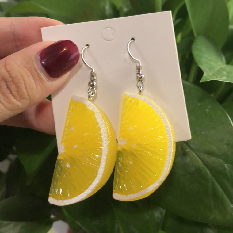 Resin stereo lemon orange earrings long pendant fashion summer fruit jewelry for girls and teenagers gifts wholesale