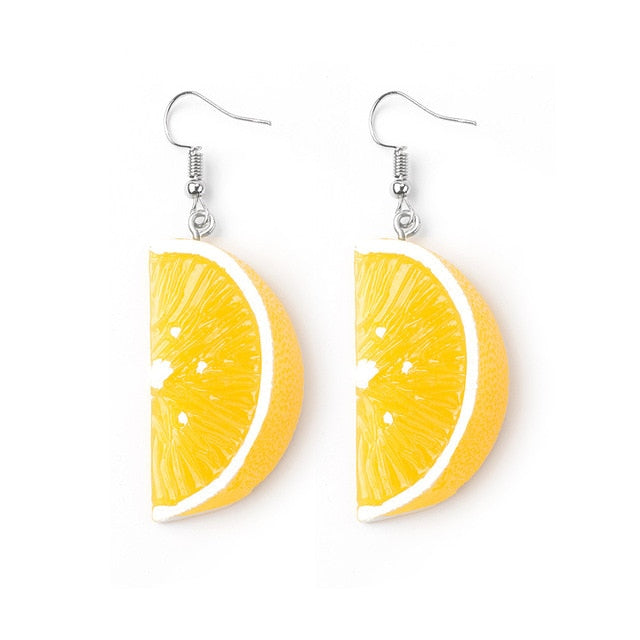 Resin stereo lemon orange earrings long pendant fashion summer fruit jewelry for girls and teenagers gifts wholesale