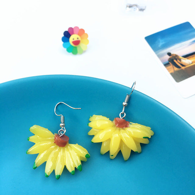 Resin stereo lemon orange earrings long pendant fashion summer fruit jewelry for girls and teenagers gifts wholesale