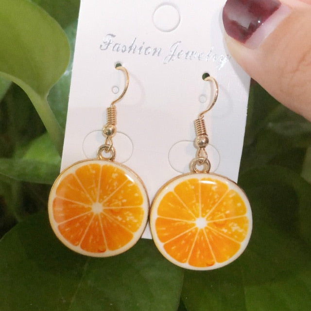 Resin stereo lemon orange earrings long pendant fashion summer fruit jewelry for girls and teenagers gifts wholesale