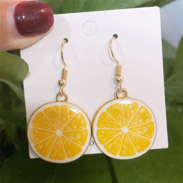 Resin stereo lemon orange earrings long pendant fashion summer fruit jewelry for girls and teenagers gifts wholesale