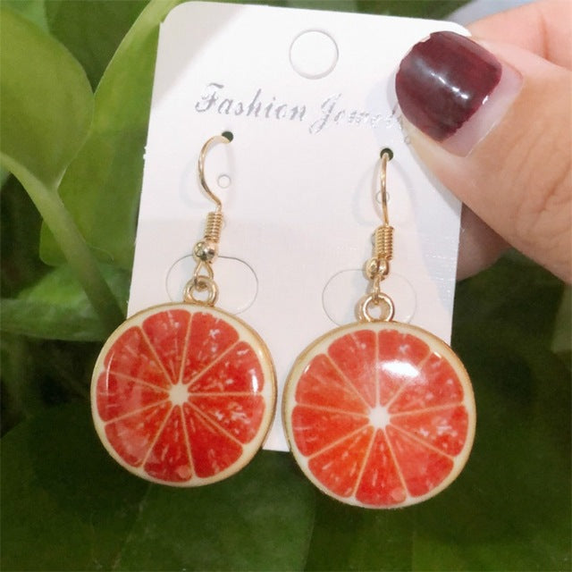 Resin stereo lemon orange earrings long pendant fashion summer fruit jewelry for girls and teenagers gifts wholesale