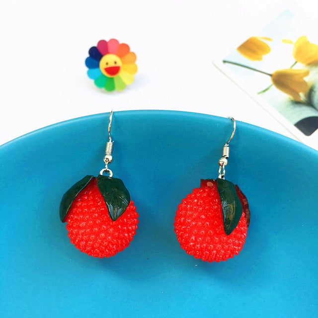 Resin stereo lemon orange earrings long pendant fashion summer fruit jewelry for girls and teenagers gifts wholesale