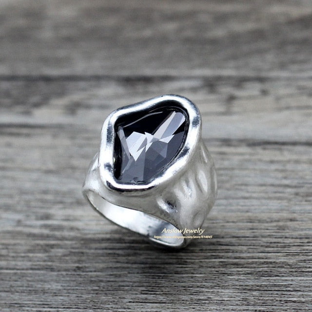 Anslow Original Design Fashion Jewelry  Vintage Irregular Crystal Couples Love Rings For Women Valentine's Day Gift  LOW0042AR
