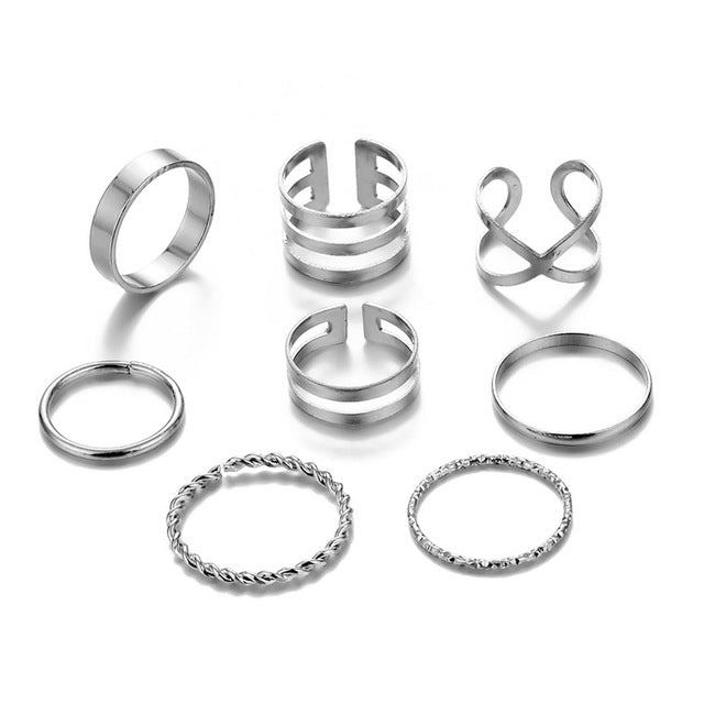 KISSWIFE 8 Pcs/Set Simple Design Round Gold Color Rings Set For Women Handmade Geometry Finger Ring Set Female Jewelry Gifts