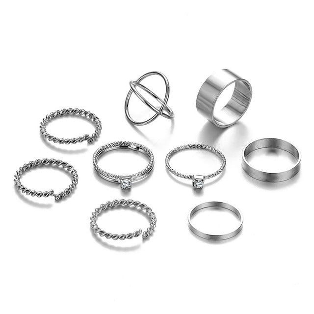 KISSWIFE 8 Pcs/Set Simple Design Round Gold Color Rings Set For Women Handmade Geometry Finger Ring Set Female Jewelry Gifts