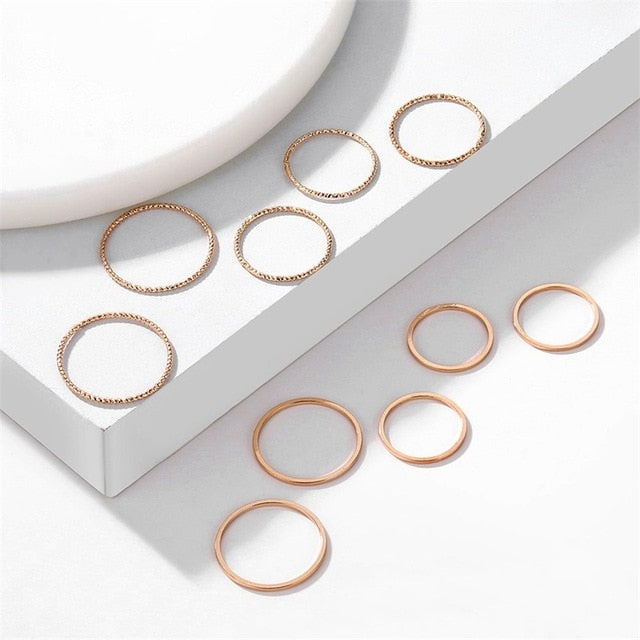 KISSWIFE 8 Pcs/Set Simple Design Round Gold Color Rings Set For Women Handmade Geometry Finger Ring Set Female Jewelry Gifts