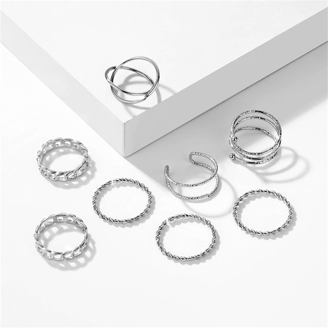 KISSWIFE 8 Pcs/Set Simple Design Round Gold Color Rings Set For Women Handmade Geometry Finger Ring Set Female Jewelry Gifts