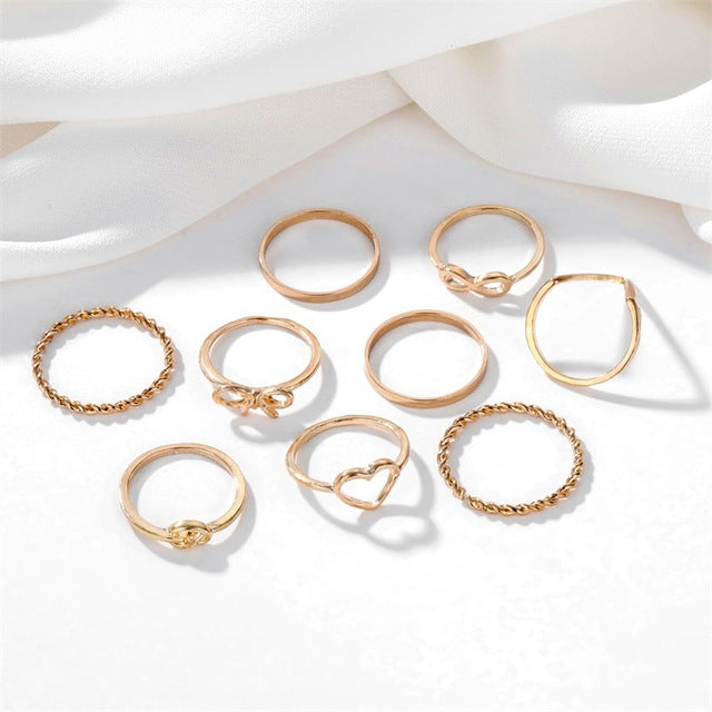 KISSWIFE 8 Pcs/Set Simple Design Round Gold Color Rings Set For Women Handmade Geometry Finger Ring Set Female Jewelry Gifts