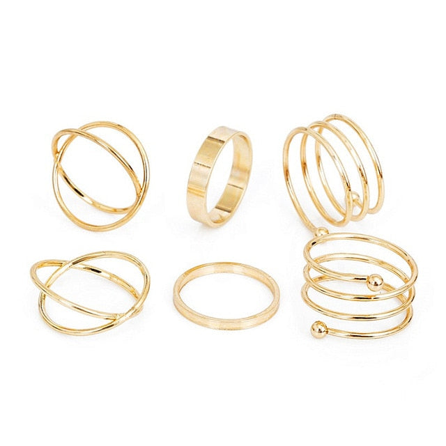 KISSWIFE 8 Pcs/Set Simple Design Round Gold Color Rings Set For Women Handmade Geometry Finger Ring Set Female Jewelry Gifts