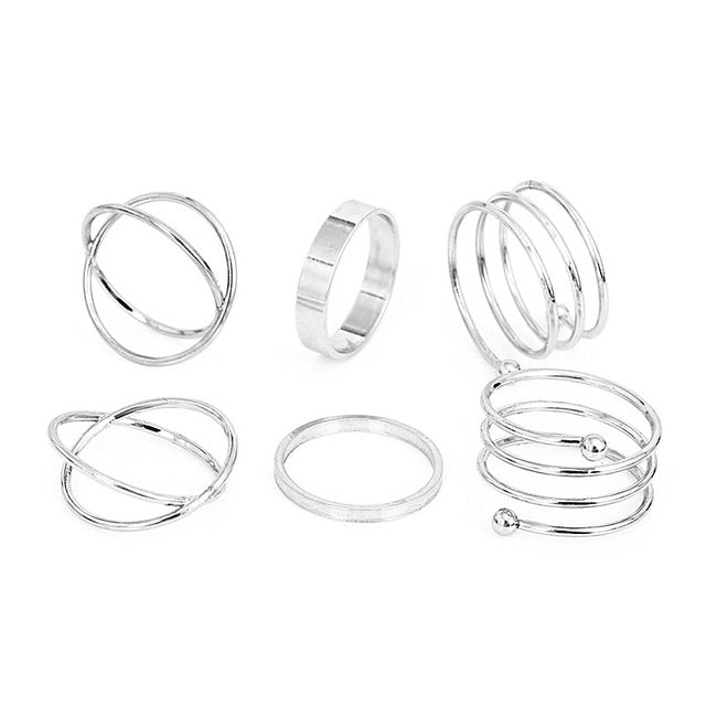 KISSWIFE 8 Pcs/Set Simple Design Round Gold Color Rings Set For Women Handmade Geometry Finger Ring Set Female Jewelry Gifts