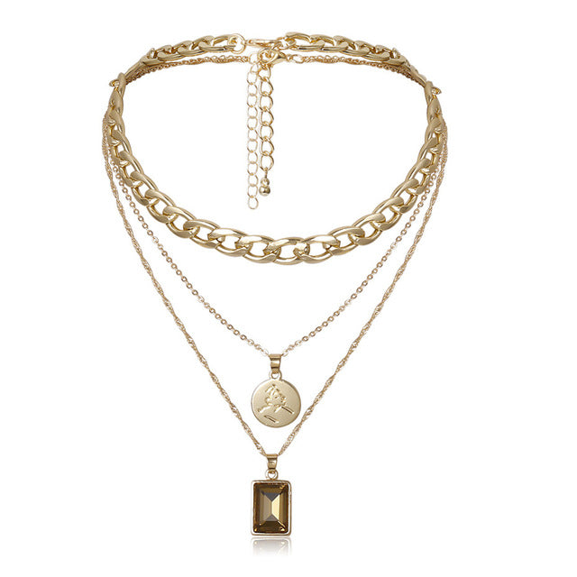 Punk Miami Cuban Choker Necklace Steampunk Men Jewelry Vintage Big Coin Pendant Chunky Chain Necklace for Women Neck Accessories