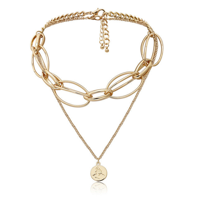 Punk Miami Cuban Choker Necklace Steampunk Men Jewelry Vintage Big Coin Pendant Chunky Chain Necklace for Women Neck Accessories