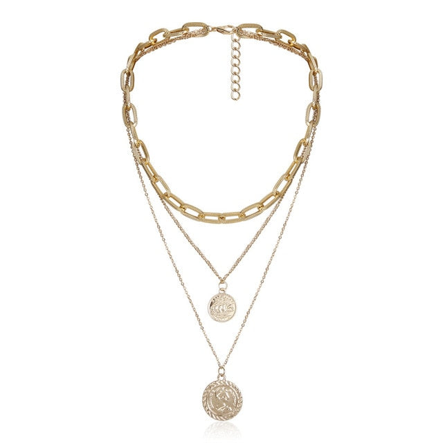 Punk Miami Cuban Choker Necklace Steampunk Men Jewelry Vintage Big Coin Pendant Chunky Chain Necklace for Women Neck Accessories