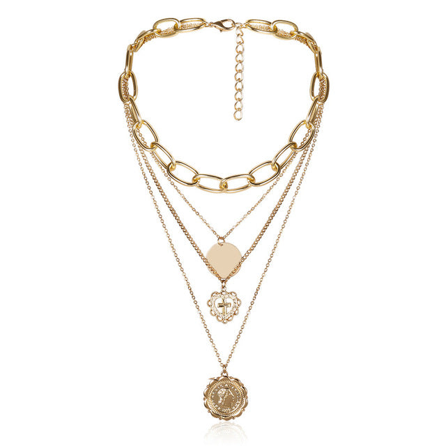 Punk Miami Cuban Choker Necklace Steampunk Men Jewelry Vintage Big Coin Pendant Chunky Chain Necklace for Women Neck Accessories