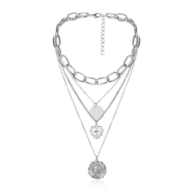 Punk Miami Cuban Choker Necklace Steampunk Men Jewelry Vintage Big Coin Pendant Chunky Chain Necklace for Women Neck Accessories
