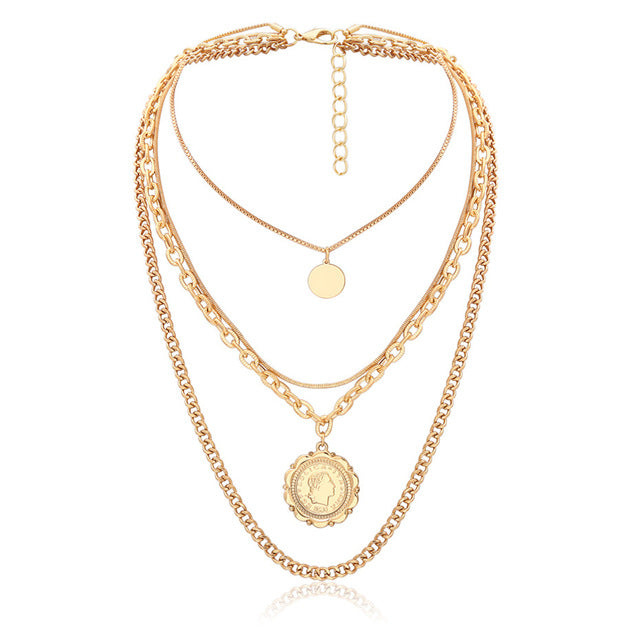 Punk Miami Cuban Choker Necklace Steampunk Men Jewelry Vintage Big Coin Pendant Chunky Chain Necklace for Women Neck Accessories
