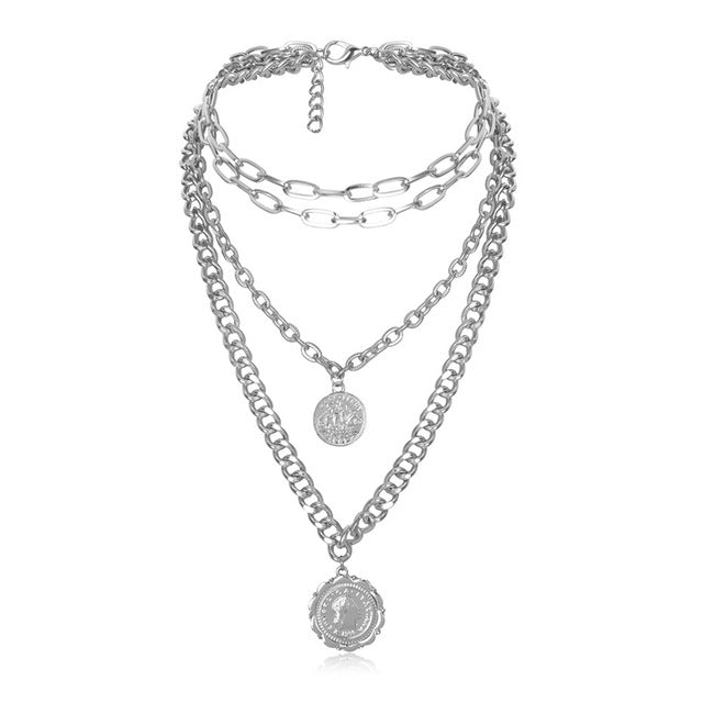 Punk Miami Cuban Choker Necklace Steampunk Men Jewelry Vintage Big Coin Pendant Chunky Chain Necklace for Women Neck Accessories