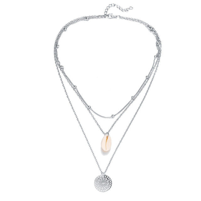 Boho Shell Pendant Necklace for Women Long Chain Round Coin Multilayer Choker 2019 Collares Necklace Wedding Jewelry