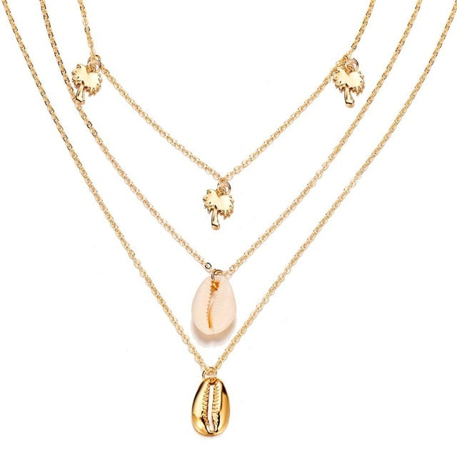 Boho Shell Pendant Necklace for Women Long Chain Round Coin Multilayer Choker 2019 Collares Necklace Wedding Jewelry