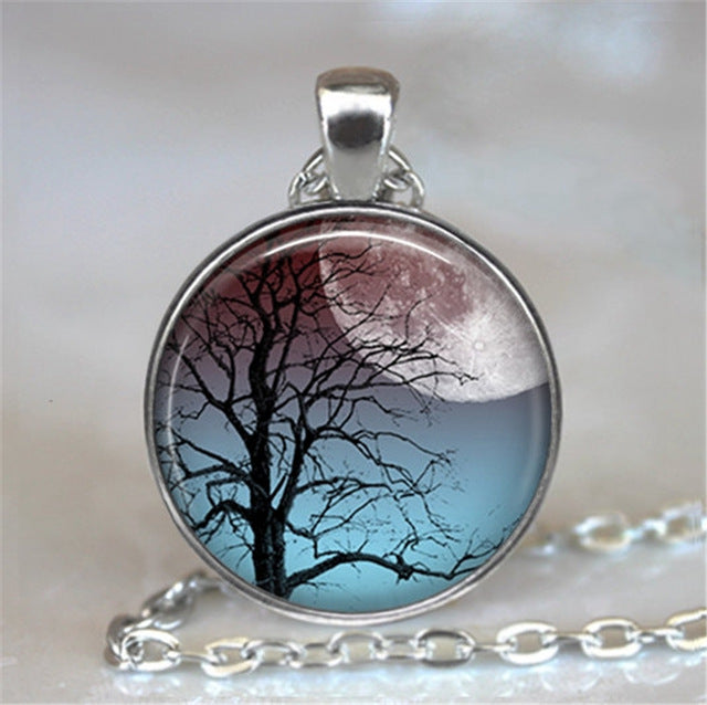 Tree Of Life Glass Cabochon Statement Necklace & Pendant Jewelry Vintage Charm Chain Choker Steampunk Jewelry Gift for Women