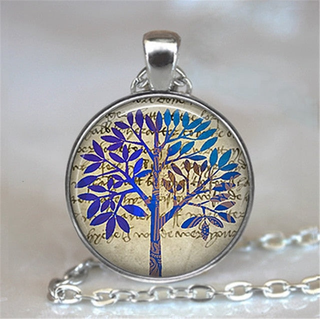 Tree Of Life Glass Cabochon Statement Necklace & Pendant Jewelry Vintage Charm Chain Choker Steampunk Jewelry Gift for Women