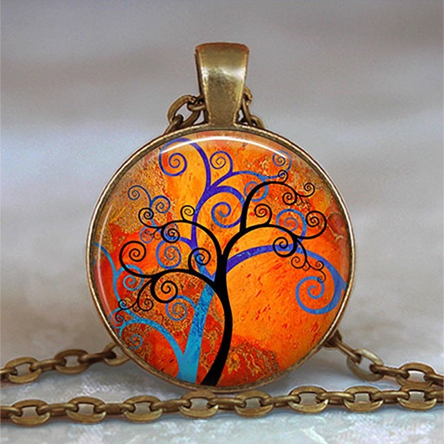 Tree Of Life Glass Cabochon Statement Necklace & Pendant Jewelry Vintage Charm Chain Choker Steampunk Jewelry Gift for Women