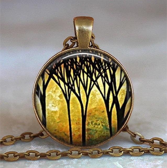 Tree Of Life Glass Cabochon Statement Necklace & Pendant Jewelry Vintage Charm Chain Choker Steampunk Jewelry Gift for Women
